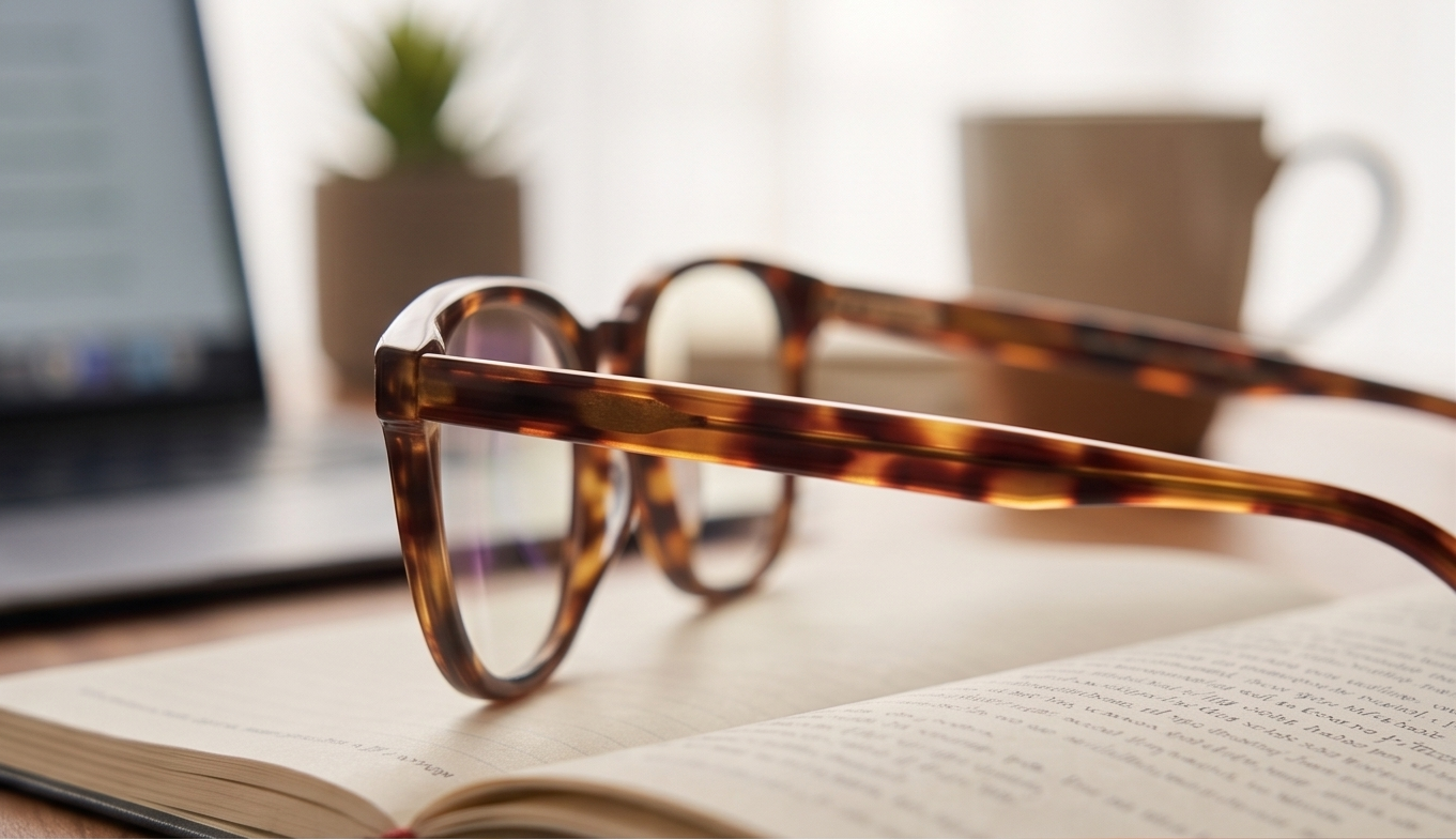 Lentes ópticos sobre libro abierto