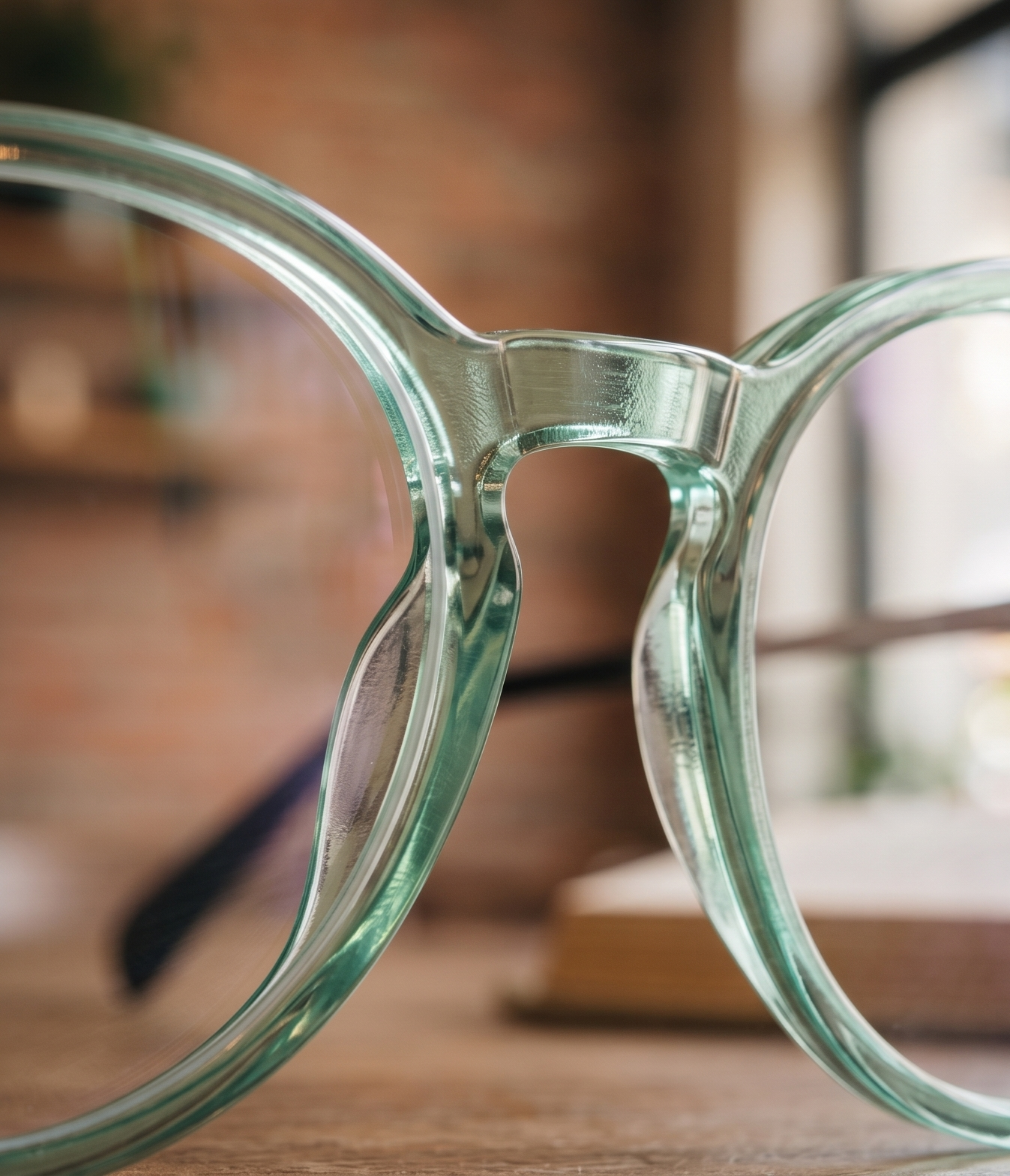 Vista frontal de lentes ópticos verde cristal
